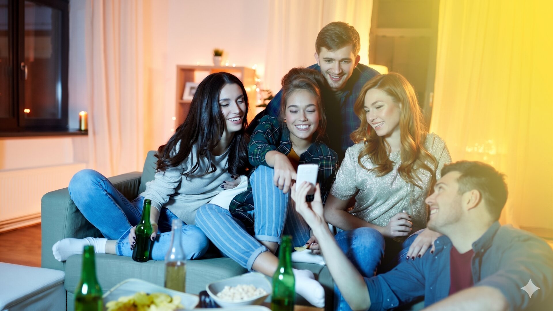 Friends playing Drinkly at a party